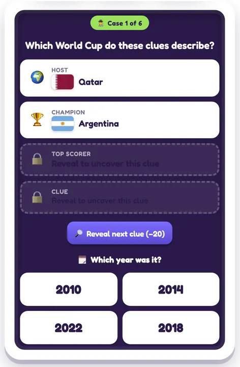Guess the Soccer Cup game board