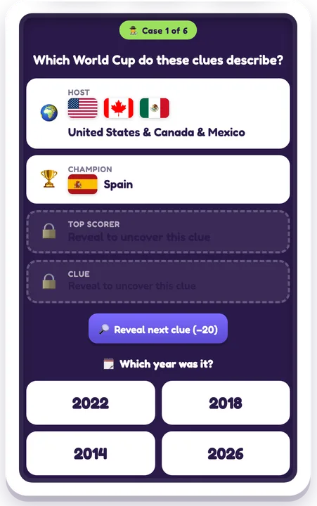 Guess the Soccer Cup game board